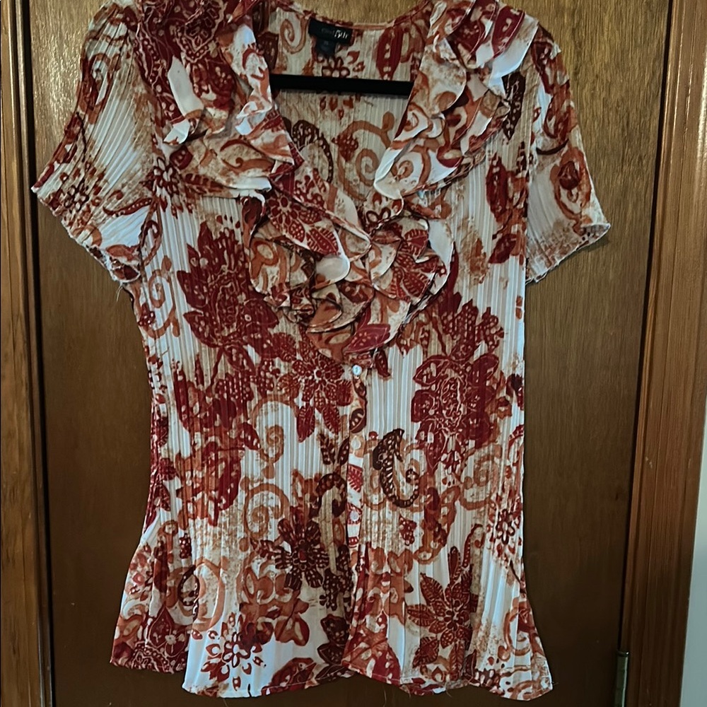 East 5th Burnt Orange Ruffled Short Sleeve Blouse